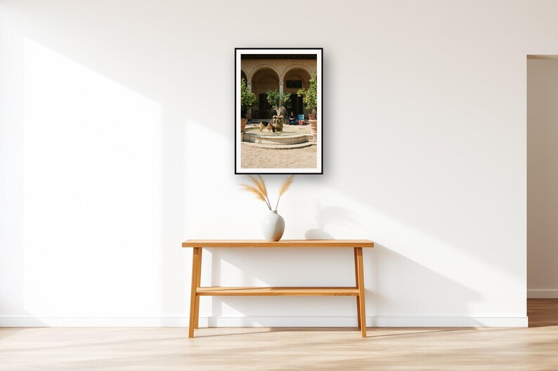German Shepherd Wall Art art print displayed above an entry console table