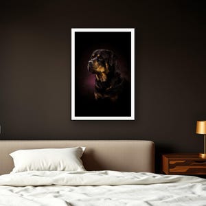 Rottweiler Wall Art II art print framed in a dark luxury bedroom