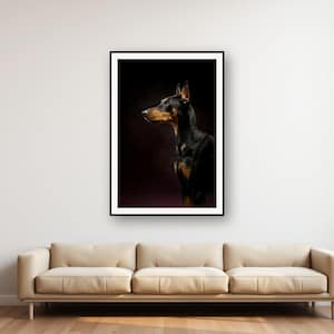 Doberman Print | Brass Rimmed Dog Portrait, Black Gold Decor (Digital Download) image 1