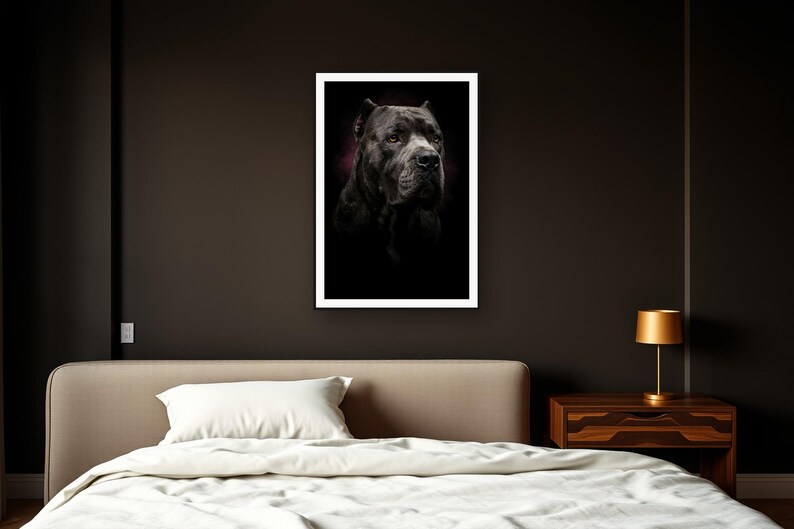 Cane Corso Wall Art art print framed in a dark luxury bedroom