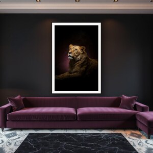 Lioness Wall Art art print framed in a luxury living room