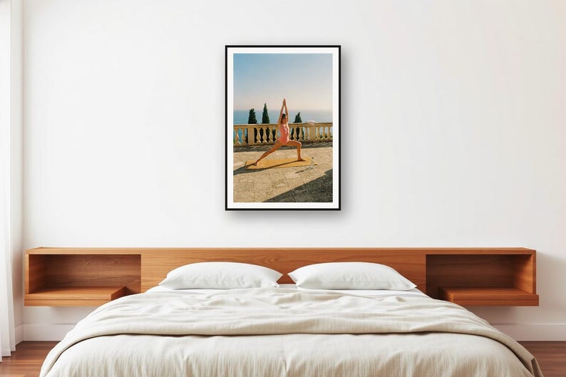 Yoga Warrior Pose Print | Vintage Villa Terrace Morning Photo (Digital Download) image 2