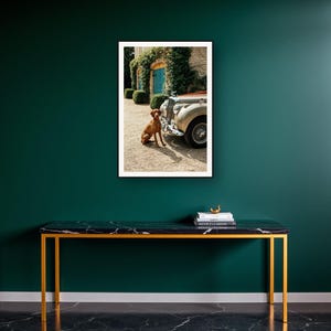 Vizsla Wall Art art print on a brass and black console vignette