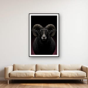 Ram Wall Art | Brass Spiral Horns, Black Gold Animal Print (Digital Download) image 1