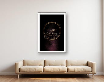 Stampa dell'anello in ottone a forma di serpente / Quadro gotico da parete in oro nero (download digitale)