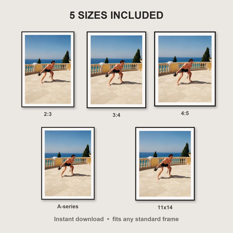 Kettlebell Wall Art print size chart - 5 ratios included: 2:3, 3:4, 4:5, 11x14, ISO A
