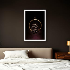 Serpent Wall Art III art print framed in a dark luxury bedroom