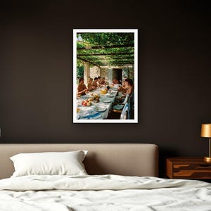 Athletes Long Lunch Wall Art art print framed in a dark luxury bedroom