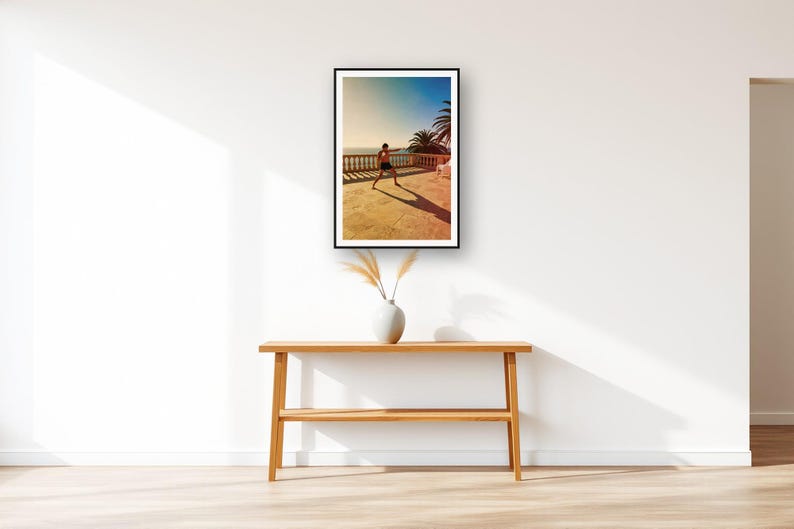 Boxing Wall Art art print displayed above an entry console table