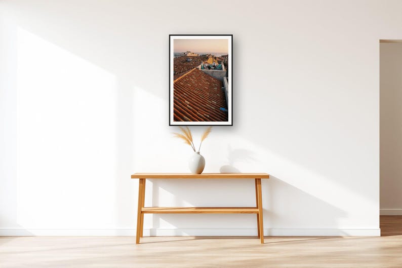 German Shepherd Wall Art art print displayed above an entry console table