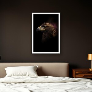 Eagle Wall Art II art print framed in a dark luxury bedroom