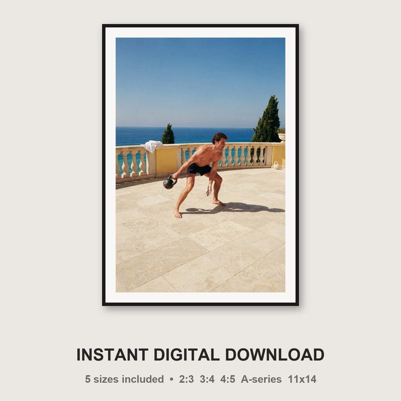 Kettlebell Workout Print | Vintage Mediterranean Terrace Strength Training Photo (Digital Download) image 3