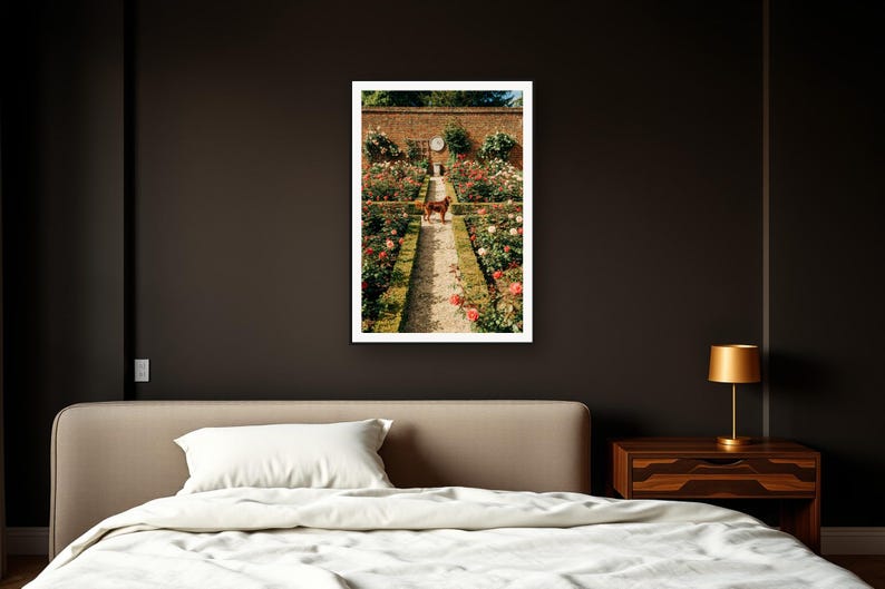 Irish Setter Wall Art art print framed in a dark luxury bedroom