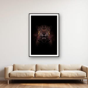 Jaguar Wall Art | Brass Rimmed Print | Black Gold Animal Decor (Digital Download) image 1