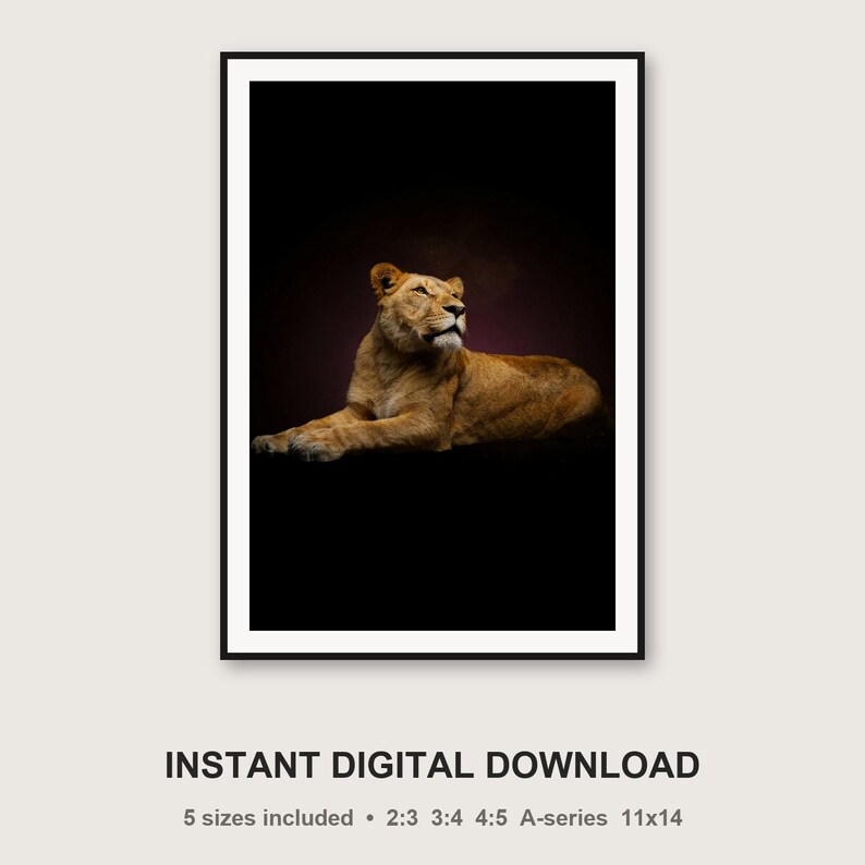 Decoración de pared con diseño de leona / Adorno de animales en latón dorado (descarga digital) imagen 3