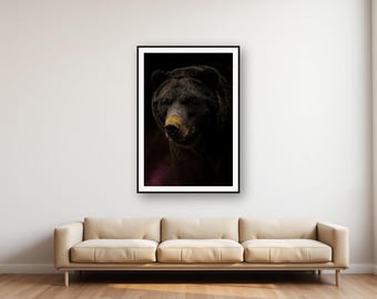 Bear Wall Art Print | Brass Rim Light, Dark Luxury Editorial (Digital Download)