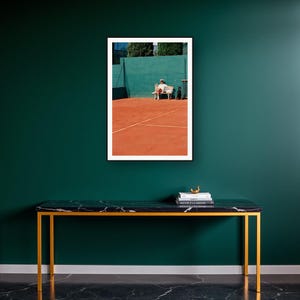 Doberman Wall Art art print on a brass and black console vignette