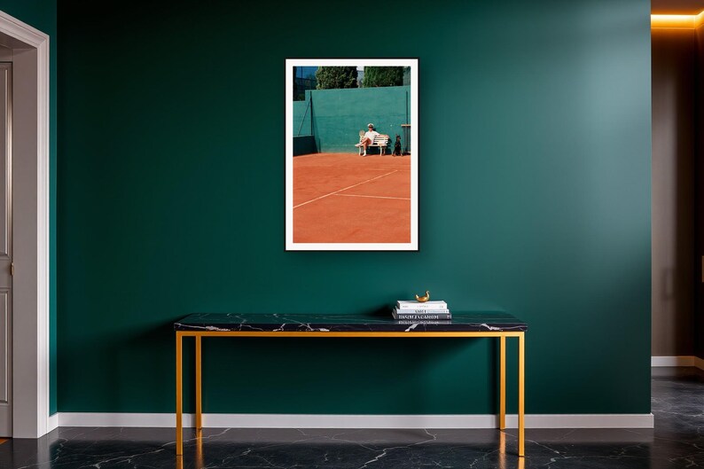 Doberman Wall Art art print on a brass and black console vignette