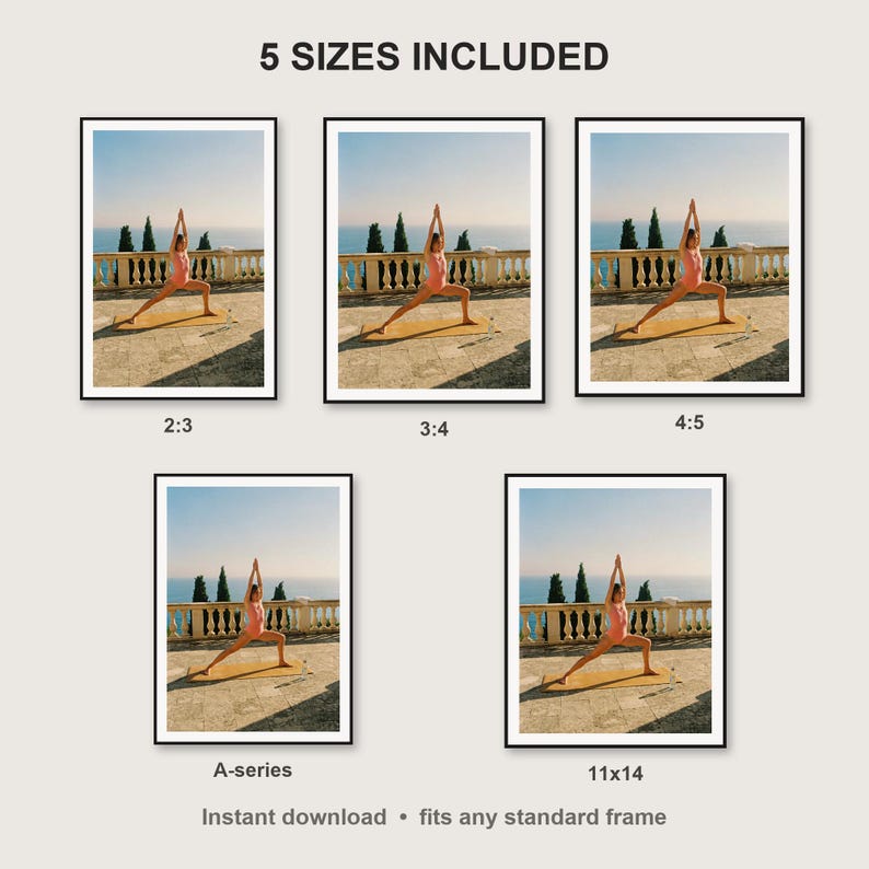 Yoga Wall Art print size chart - 5 ratios included: 2:3, 3:4, 4:5, 11x14, ISO A