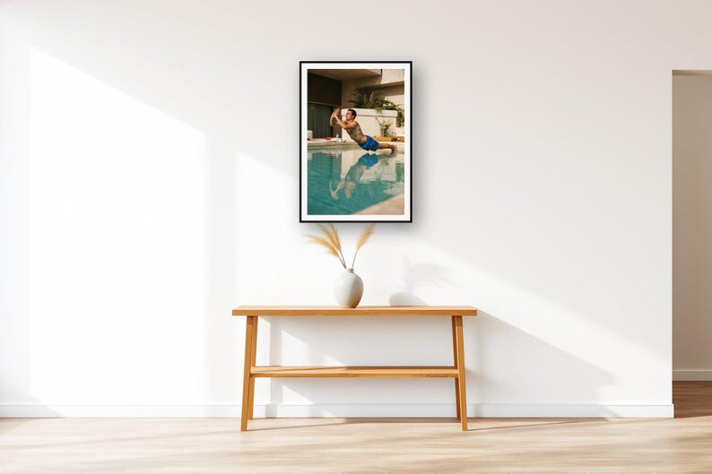 Push Up Wall Art art print displayed above an entry console table