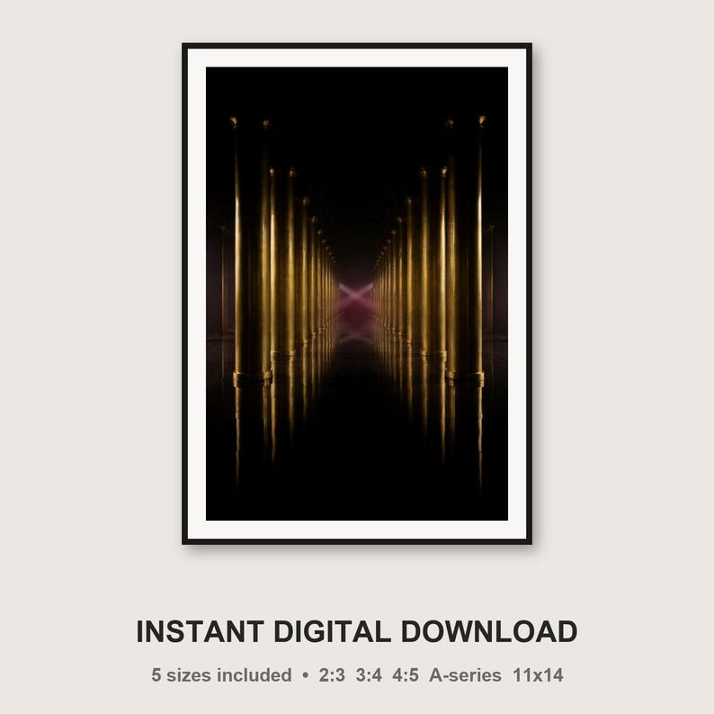 Brass Colonnade Print | Dark Moody Architectural Wall Art (Digital Download) image 3