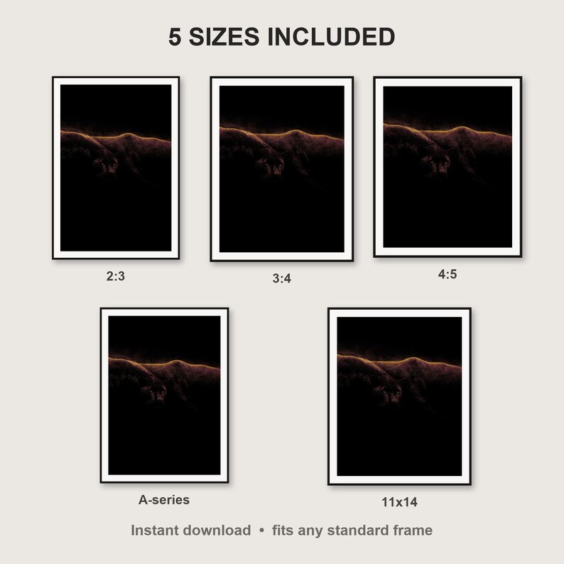 Panther Wall Art print size chart - 5 ratios included: 2:3, 3:4, 4:5, 11x14, ISO A