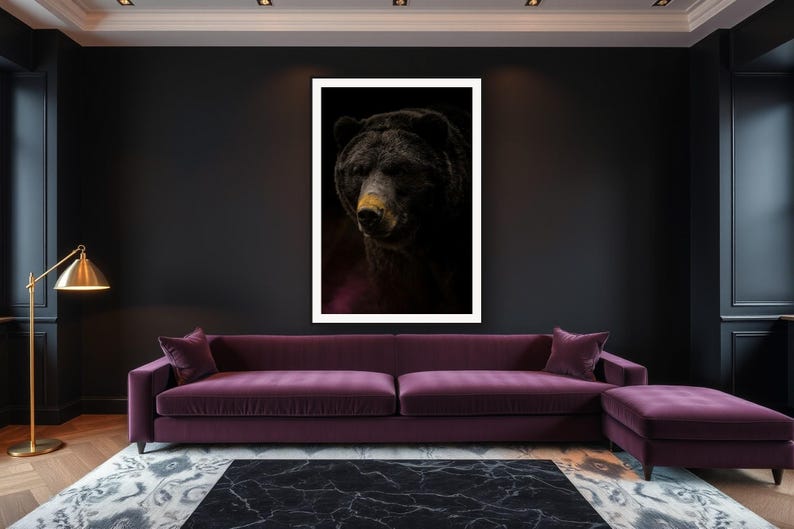 Bear Wall Art art print framed in a luxury living room