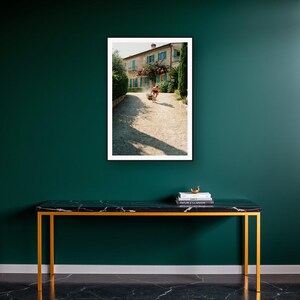 Sled Push Wall Art art print on a brass and black console vignette