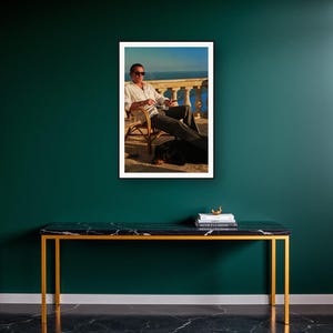 Rottweiler Wall Art art print on a brass and black console vignette