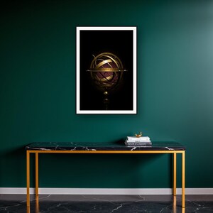 Celestial Wall Art art print on a brass and black console vignette