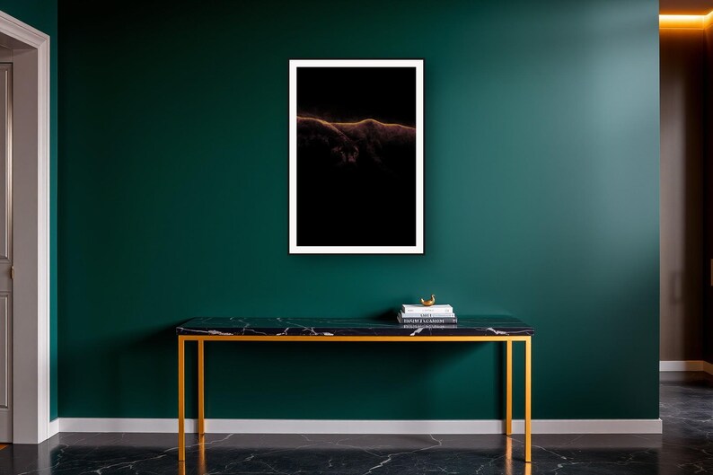 Panther Wall Art art print on a brass and black console vignette