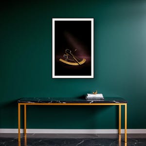 Celestial Wall Art art print on a brass and black console vignette
