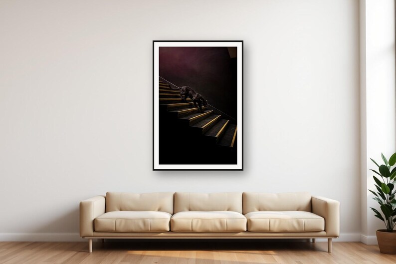Black Panther Brass Staircase Print | Dark Luxury Animal Wall Art (Digital Download) image 1