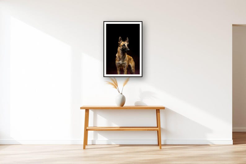 Belgian Malinois Wall Art art print displayed above an entry console table