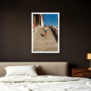 Stair Running Wall Art art print framed in a dark luxury bedroom