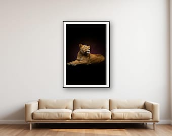 Decoración de pared con diseño de leona / Adorno de animales en latón dorado (descarga digital)