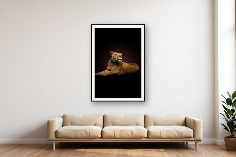 Decoración de pared con diseño de leona / Adorno de animales en latón dorado (descarga digital) imagen 1