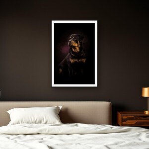 Rottweiler Wall Art art print framed in a dark luxury bedroom