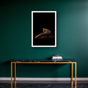 Fox Wall Art art print on a brass and black console vignette
