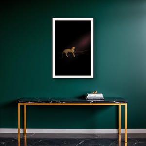 Leopard Wall Art II art print on a brass and black console vignette