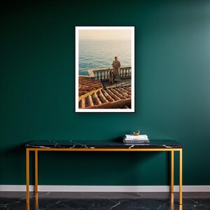 German Shepherd Wall Art art print on a brass and black console vignette