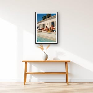 Poolside Athletes Wall Art art print displayed above an entry console table