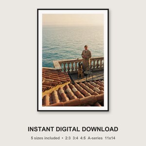 German Shepherd Balcony Print | Vintage Coastal Coffee Scene (Digital Download) image 3