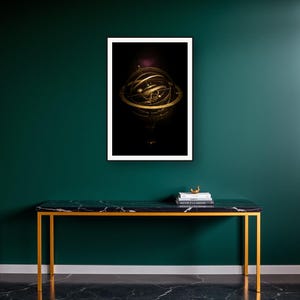 Celestial Wall Art art print on a brass and black console vignette