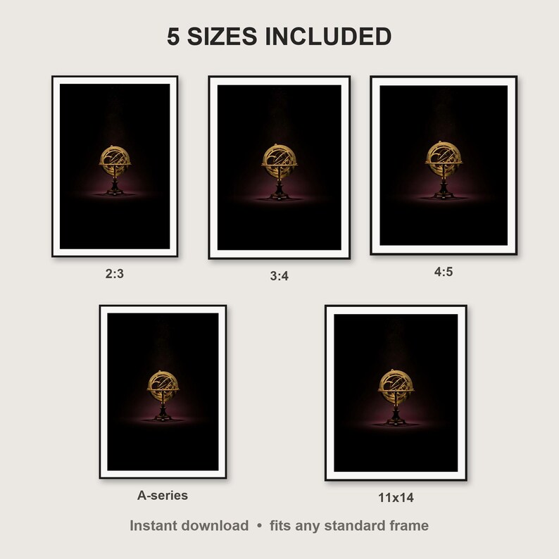 Alchemy Wall Art print size chart - 5 ratios included: 2:3, 3:4, 4:5, 11x14, ISO A