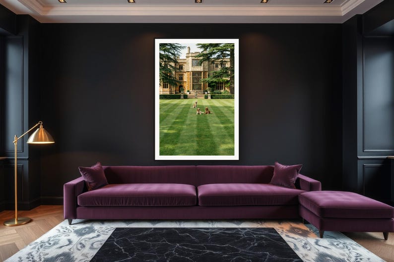 English Setter Wall Art art print framed in a luxury living room