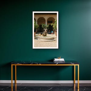 German Shepherd Wall Art art print on a brass and black console vignette