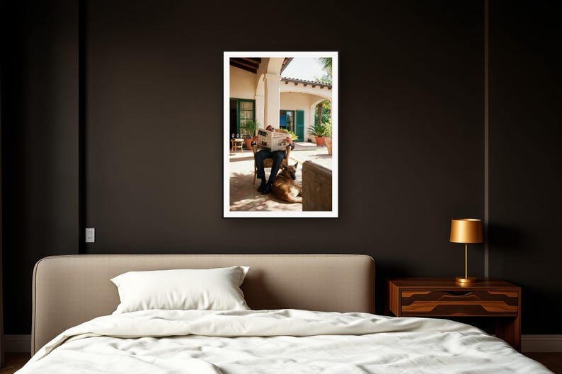 Belgian Malinois Wall Art art print framed in a dark luxury bedroom