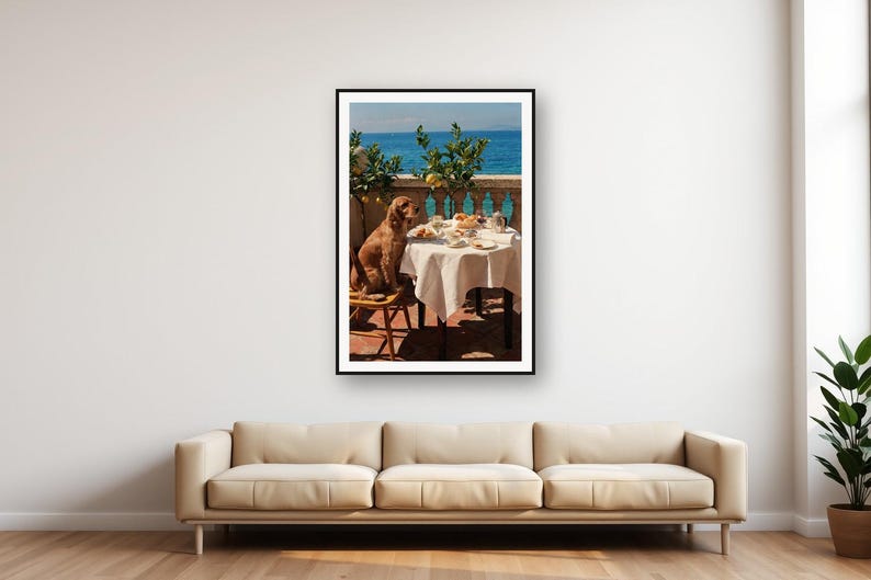 Cocker Spaniel Terrace Breakfast Print | Vintage Riviera Dog Photography (Digital Download) image 1