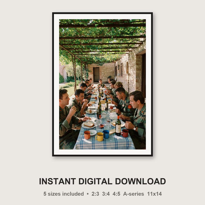 Vintage Soldiers Long Lunch Print | K9 Vineyard Photo, Mediterranean Decor (Digital Download) image 3